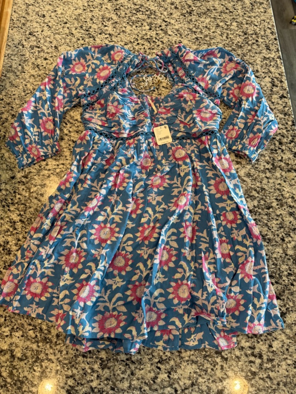 Blue Floral Free People Tie-Back Dress